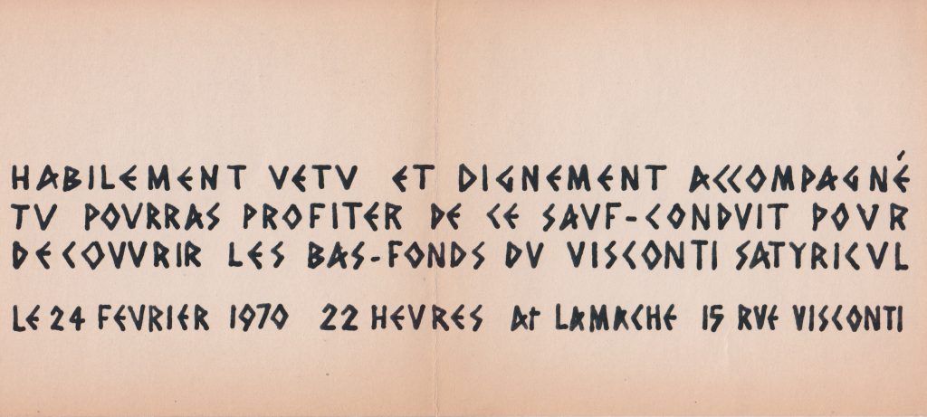 1970 - Carton (texte) du Pince fesse - Atelier La Mache