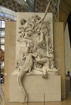 « Les chasseurs d’alligator » dit « les Nubiens » de Louis-Ernest BARRIAS en 1894 | haut relief en plâtre marbre | Musée d’Orsay, Paris.