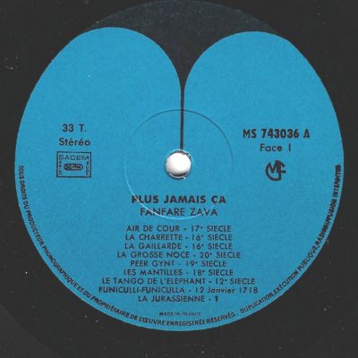 1974 : Fanfare Zava "Plus jamais ça" - Face 1