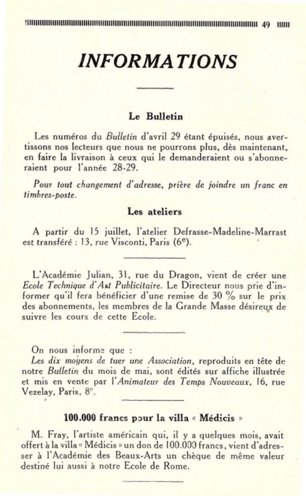 Bulletin GMBA Juillet 1929 - Page Informations