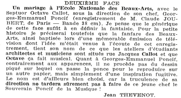 Introduction de Jean THEVENOT à la face B du disque « Chasseurs de son ».